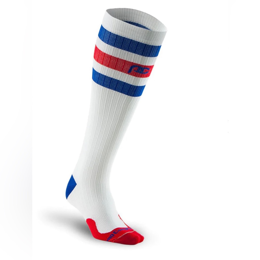 NWT PRO Compression Marathon White, Red and Blue Stripe Socks- UNISEX